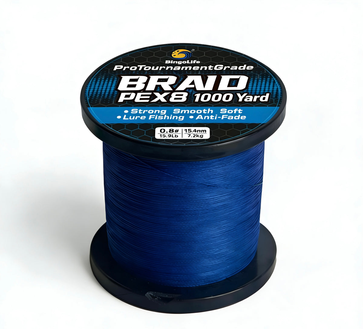 Bingolife Pro Tournament X8 braid 1,000 yd bulk spool black blue pink, line close-up