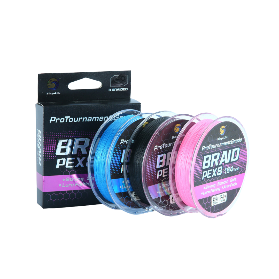 Bingolife Pro-Grade Anti-Fade PEX8 braid 164 yd black, spool front view