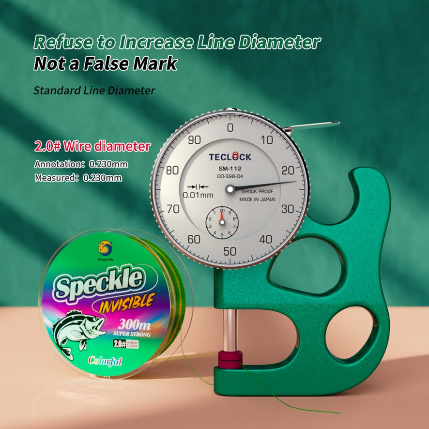Speckle monofilament measured line diameter